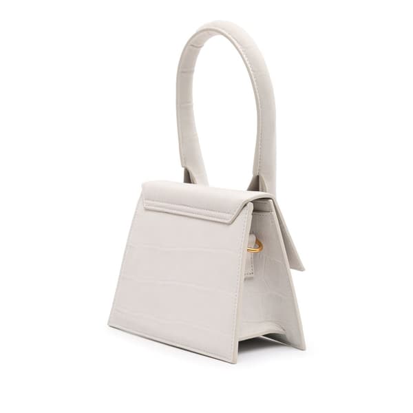 Pre-owned Jacquemus Croc Embossed Calfskin Le Chiquito Moyen White