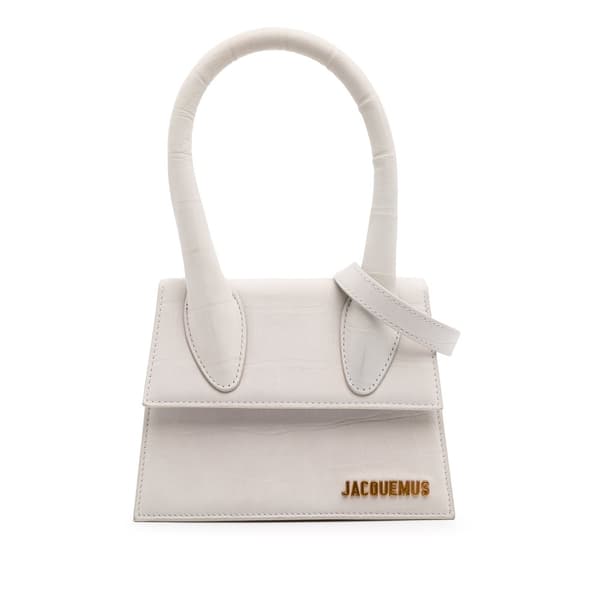 Pre-owned Jacquemus Croc Embossed Calfskin Le Chiquito Moyen White