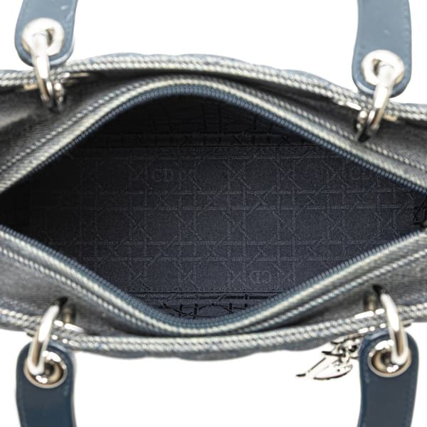 Pre-owned Dior Medium Denim Cannage Lady Dior Blue