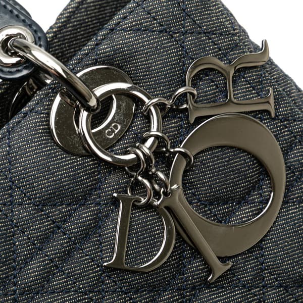 Pre-owned Dior Medium Denim Cannage Lady Dior Blue
