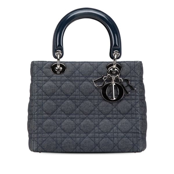 Pre-owned Dior Medium Denim Cannage Lady Dior Blue