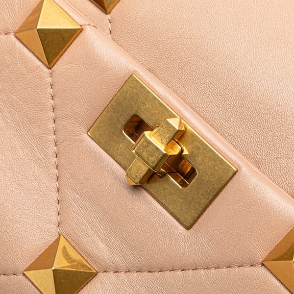 Pre-owned Valentino Large Nappa Roman Stud Satchel Pink