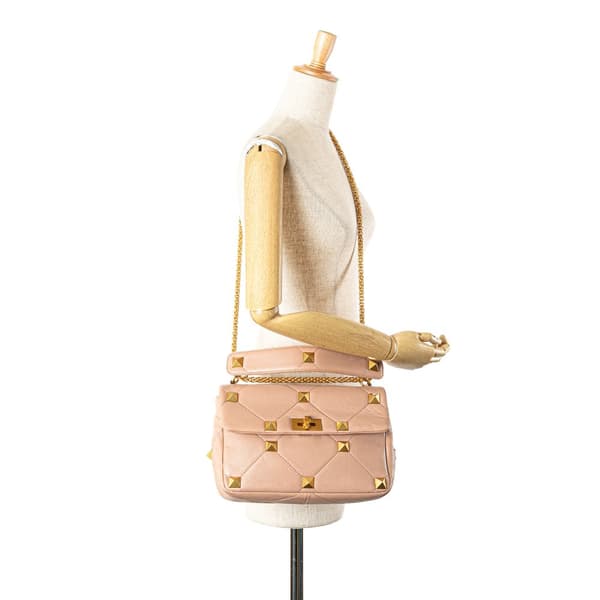 Pre-owned Valentino Large Nappa Roman Stud Satchel Pink