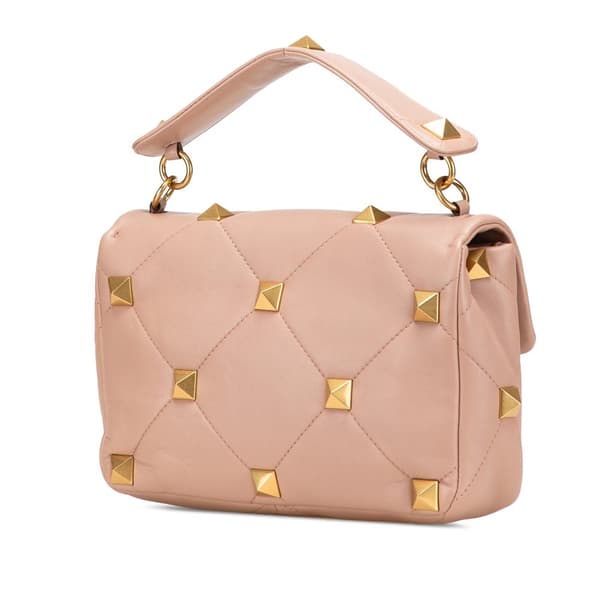 Pre-owned Valentino Large Nappa Roman Stud Satchel Pink