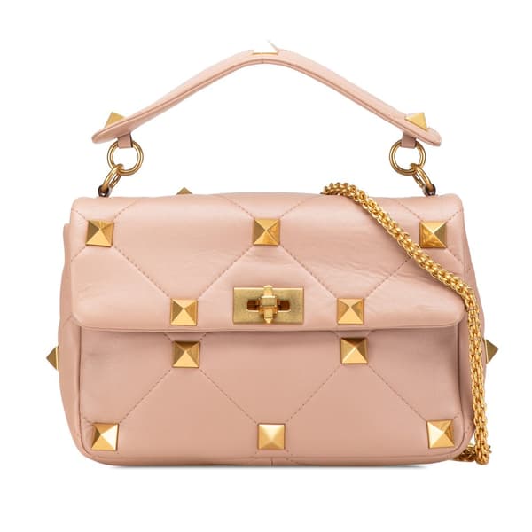 Pre-owned Valentino Large Nappa Roman Stud Satchel Pink