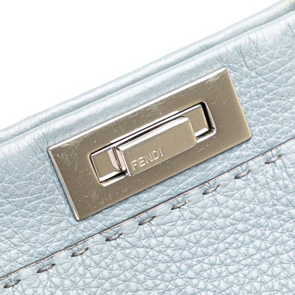 Pre-owned Fendi Medium Leather Whipstitch Peekaboo Satchel Blue