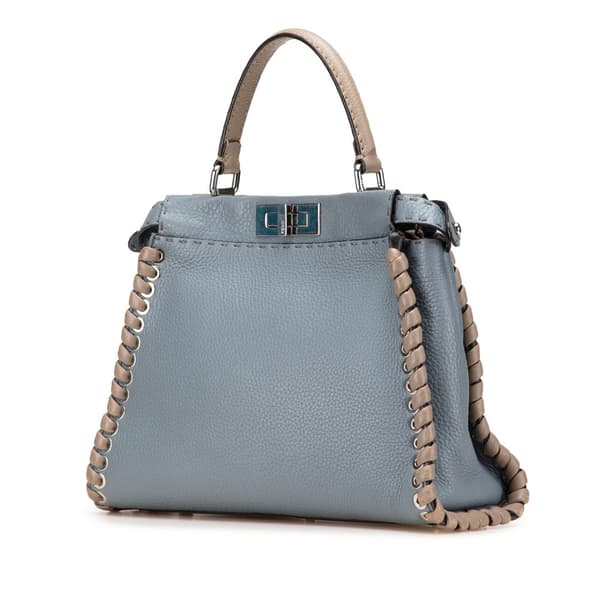 Pre-owned Fendi Medium Leather Whipstitch Peekaboo Satchel Blue
