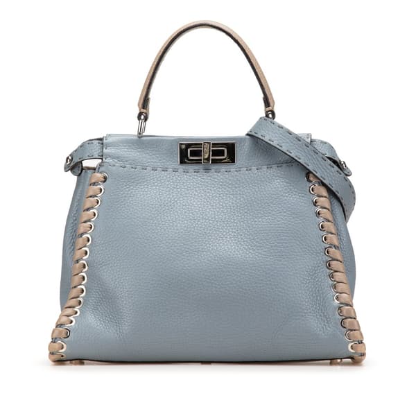 Pre-owned Fendi Medium Leather Whipstitch Peekaboo Satchel Blue