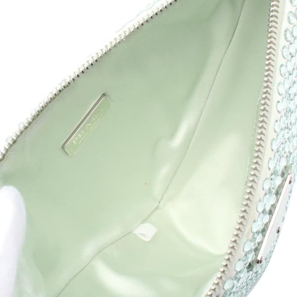 Pre-owned Prada Satin Crystal Embellished Triangle Pouch Green