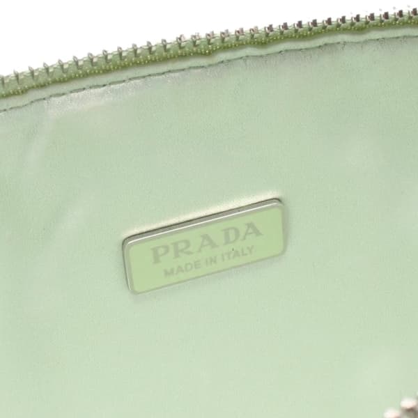 Pre-owned Prada Satin Crystal Embellished Triangle Pouch Green