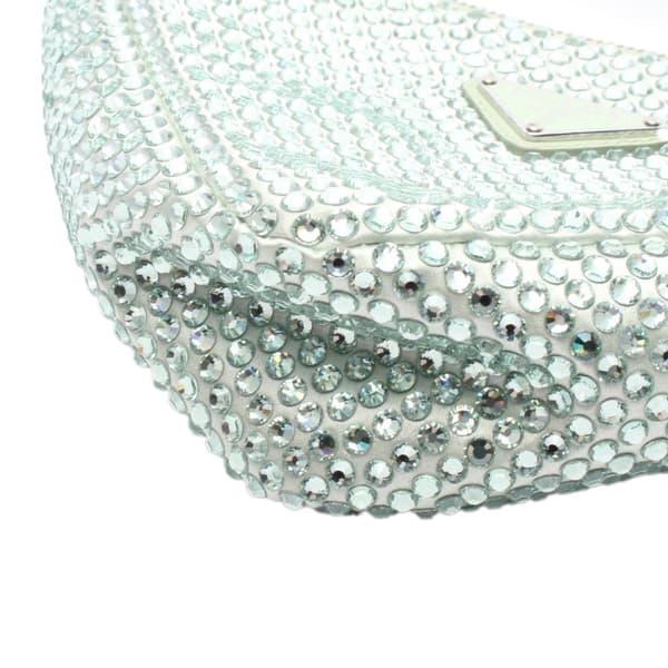 Pre-owned Prada Satin Crystal Embellished Triangle Pouch Green