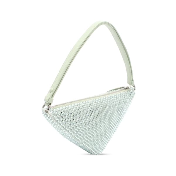Pre-owned Prada Satin Crystal Embellished Triangle Pouch Green