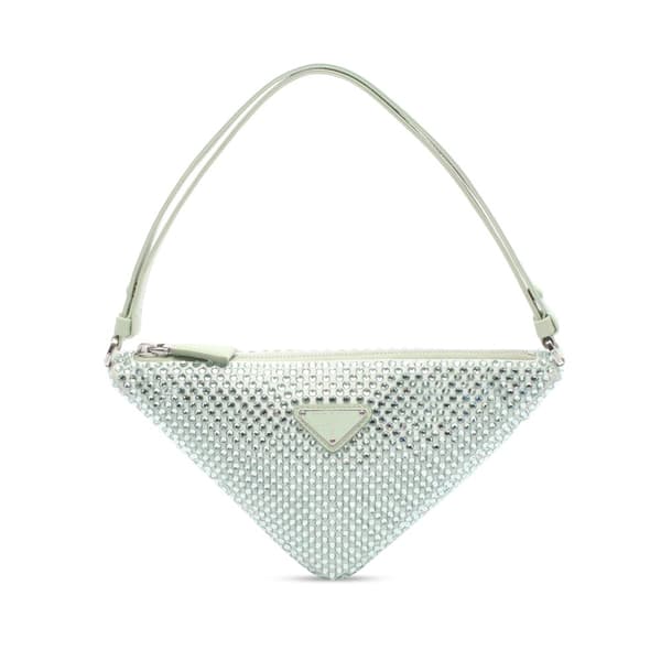 Pre-owned Prada Satin Crystal Embellished Triangle Pouch Green