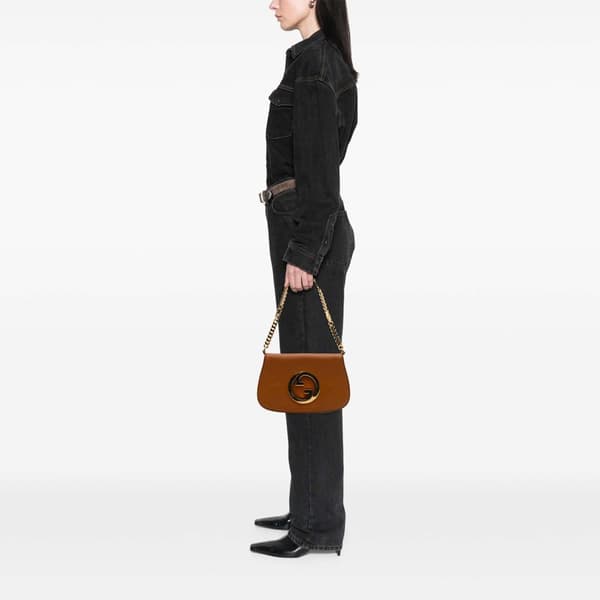 Pre-owned Gucci Calfskin Blondie Chain Satchel Brown