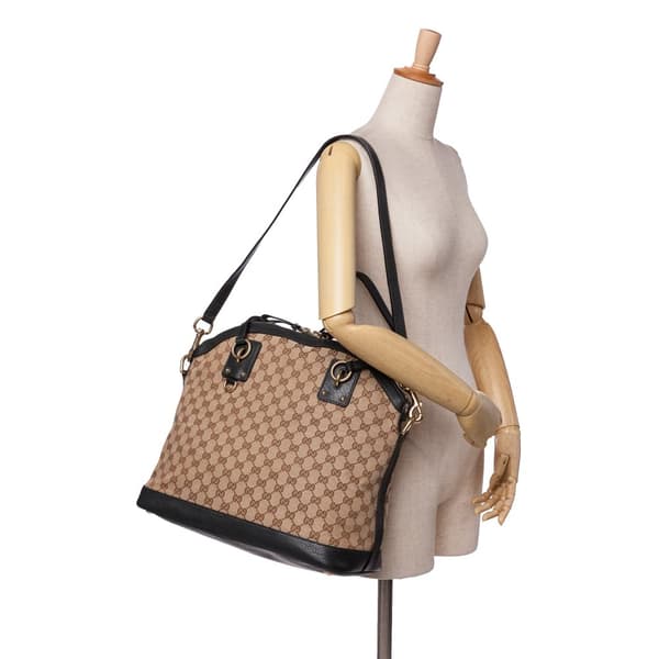 Pre-owned Gucci Large GG Canvas Charm Dome Satchel Brown