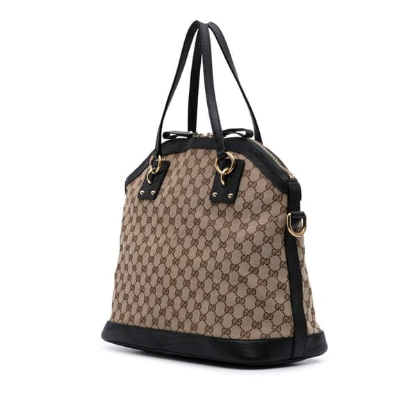 Pre-owned Gucci Large GG Canvas Charm Dome Satchel Brown
