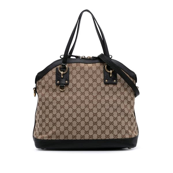 Pre-owned Gucci Large GG Canvas Charm Dome Satchel Brown