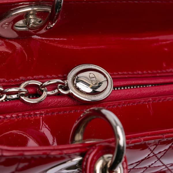 Pre-owned Dior Medium Patent Cannage Lady Dior Red