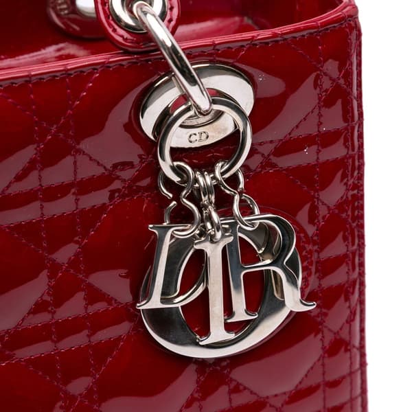 Pre-owned Dior Medium Patent Cannage Lady Dior Red