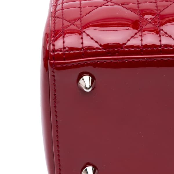 Pre-owned Dior Medium Patent Cannage Lady Dior Red