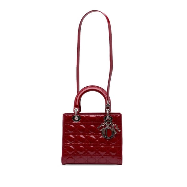 Pre-owned Dior Medium Patent Cannage Lady Dior Red