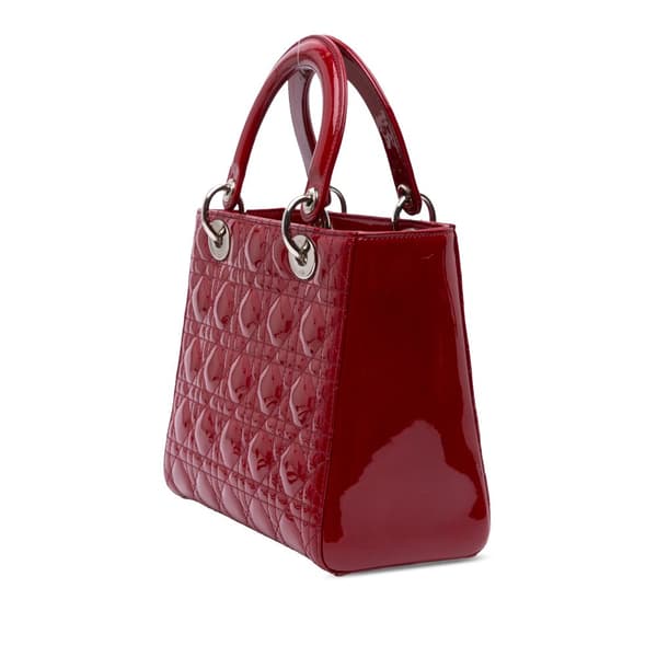 Pre-owned Dior Medium Patent Cannage Lady Dior Red