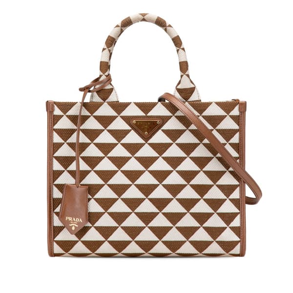 Pre-owned Prada Small Canvas Symbole Triangolo Satchel Brown