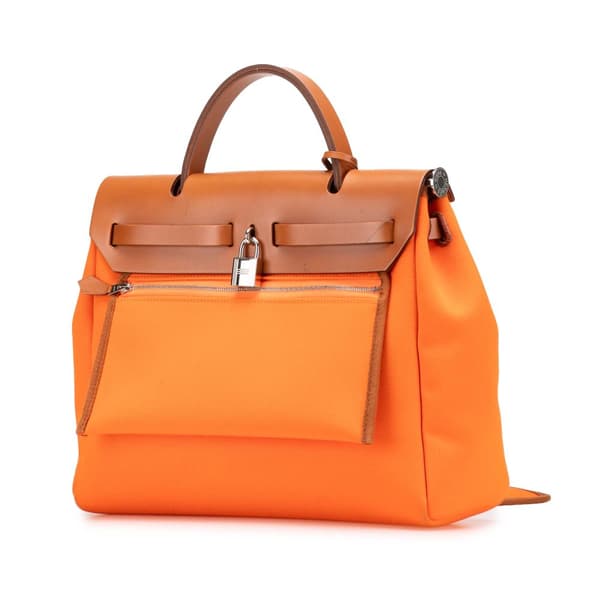 Pre-owned Hermès Toile Herbag Zip 31 Orange