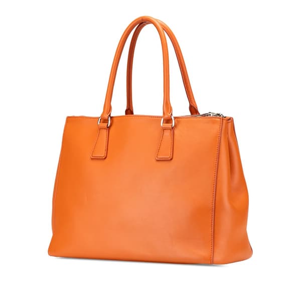 Pre-owned Prada Medium Soft Calf Galleria Double Zip Tote Orange