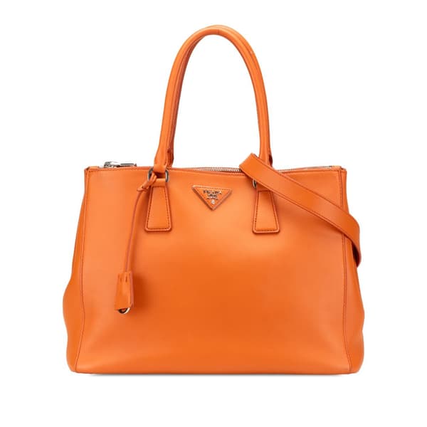 Pre-owned Prada Medium Soft Calf Galleria Double Zip Tote Orange