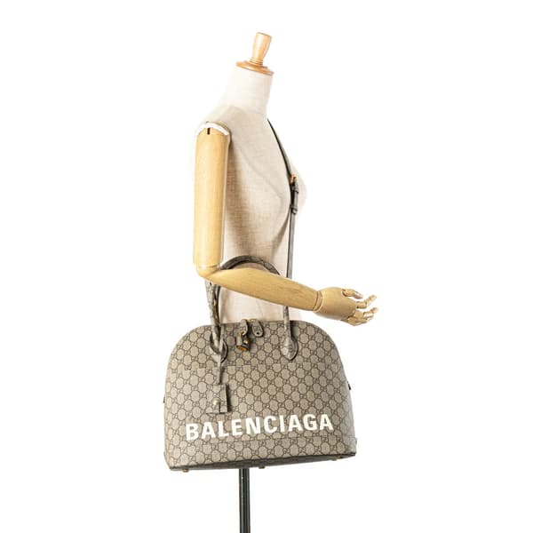 Pre-owned Gucci Balenciaga The Hacker Project Medium GG Supreme Ville Satchel Brown