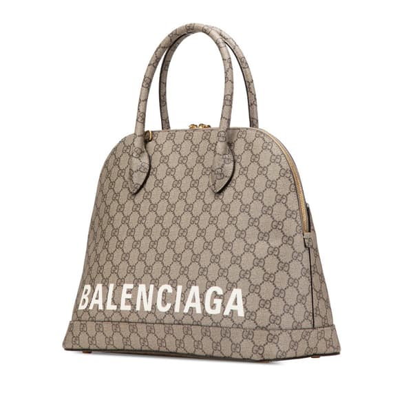Pre-owned Gucci Balenciaga The Hacker Project Medium GG Supreme Ville Satchel Brown
