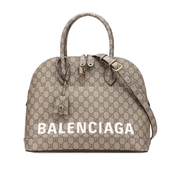 Pre-owned Gucci Balenciaga The Hacker Project Medium GG Supreme Ville Satchel Brown