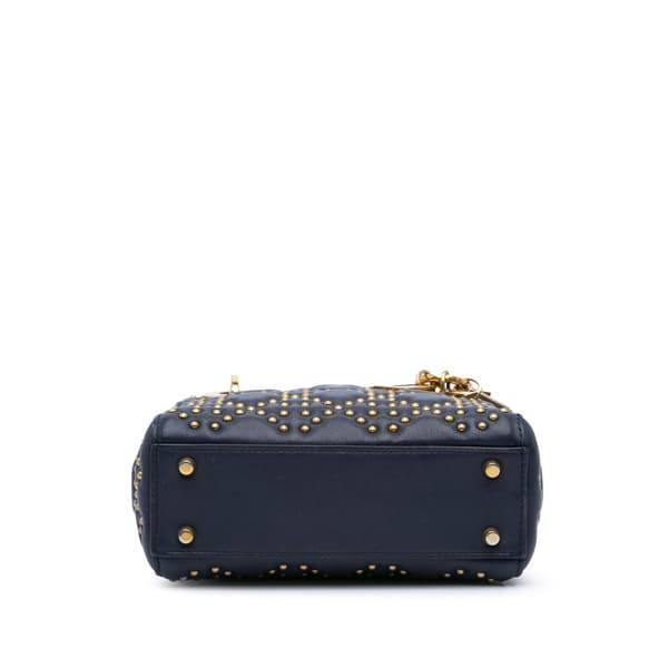 Pre-owned Dior Mini Lambskin Cannage Studded Supple Lady Dior Blue