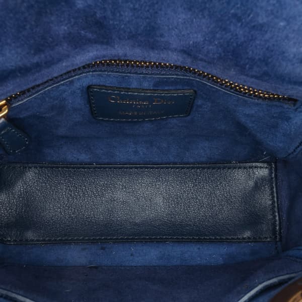 Pre-owned Dior Mini Lambskin Cannage Studded Supple Lady Dior Blue