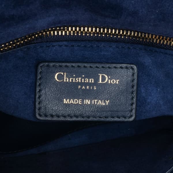 Pre-owned Dior Mini Lambskin Cannage Studded Supple Lady Dior Blue