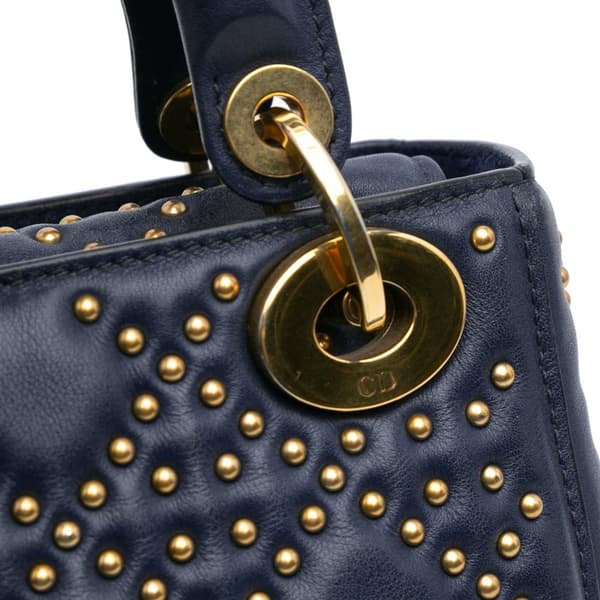 Pre-owned Dior Mini Lambskin Cannage Studded Supple Lady Dior Blue