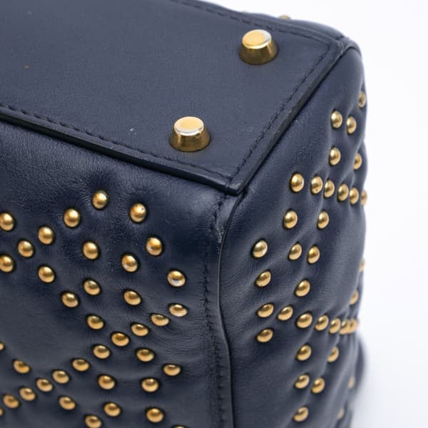 Pre-owned Dior Mini Lambskin Cannage Studded Supple Lady Dior Blue