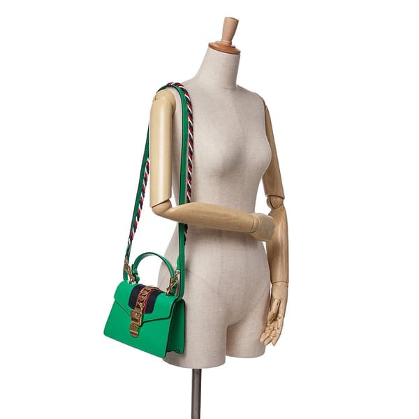Pre-owned Gucci Mini Leather Sylvie Satchel Green
