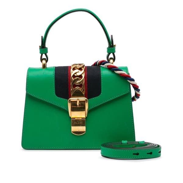 Pre-owned Gucci Mini Leather Sylvie Satchel Green