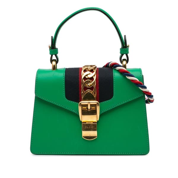 Pre-owned Gucci Mini Leather Sylvie Satchel Green