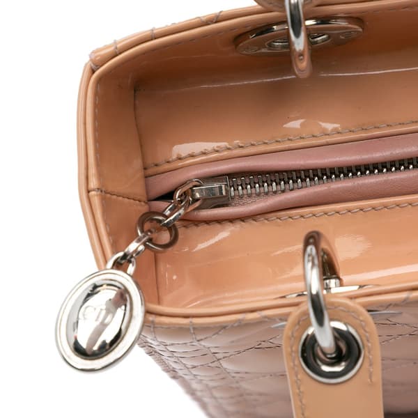 Pre-owned Dior Medium Patent Cannage Lady Dior Brown
