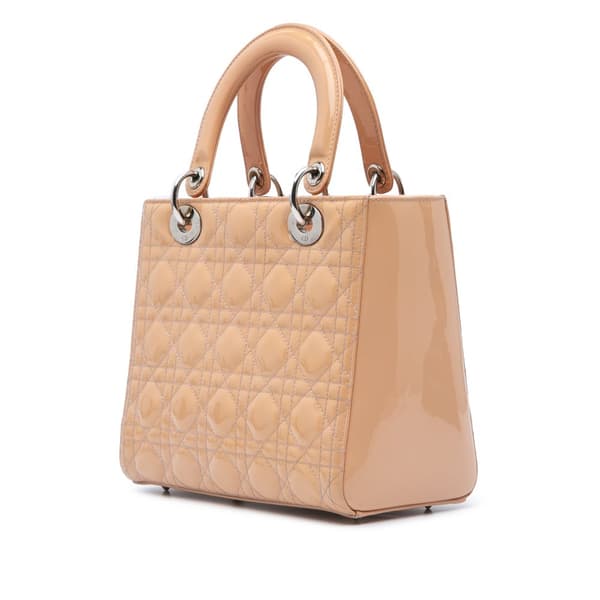Pre-owned Dior Medium Patent Cannage Lady Dior Brown