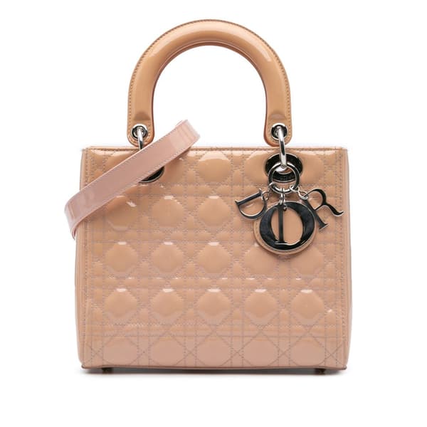 Pre-owned Dior Medium Patent Cannage Lady Dior Brown