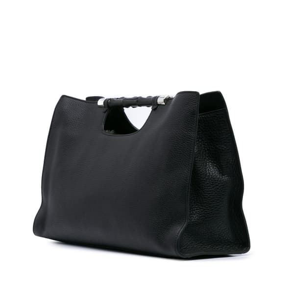 Pre-owned Gucci Medium Calfskin Bamboo Daily Shopper Satchel Black