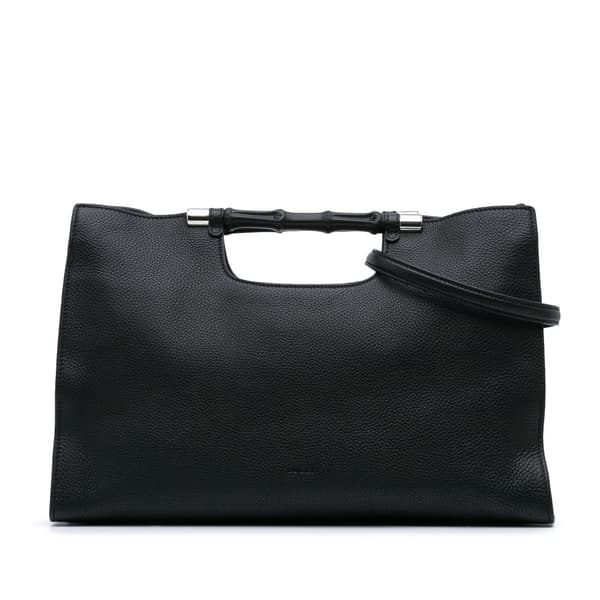 Pre-owned Gucci Medium Calfskin Bamboo Daily Shopper Satchel Black