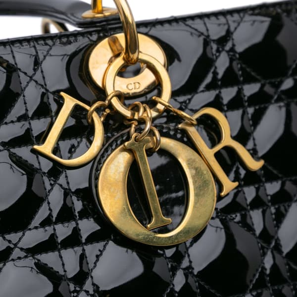 Pre-owned Dior Large Patent Cannage Lady Dior Black