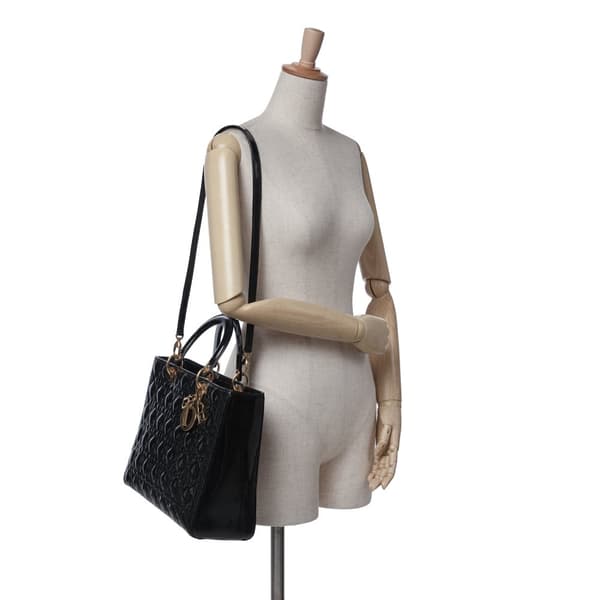 Pre-owned Dior Large Patent Cannage Lady Dior Black