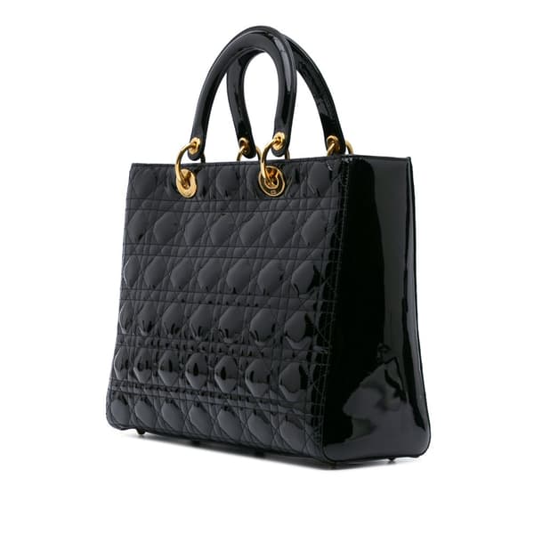 Pre-owned Dior Large Patent Cannage Lady Dior Black