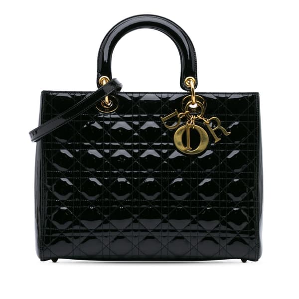 Pre-owned Dior Large Patent Cannage Lady Dior Black